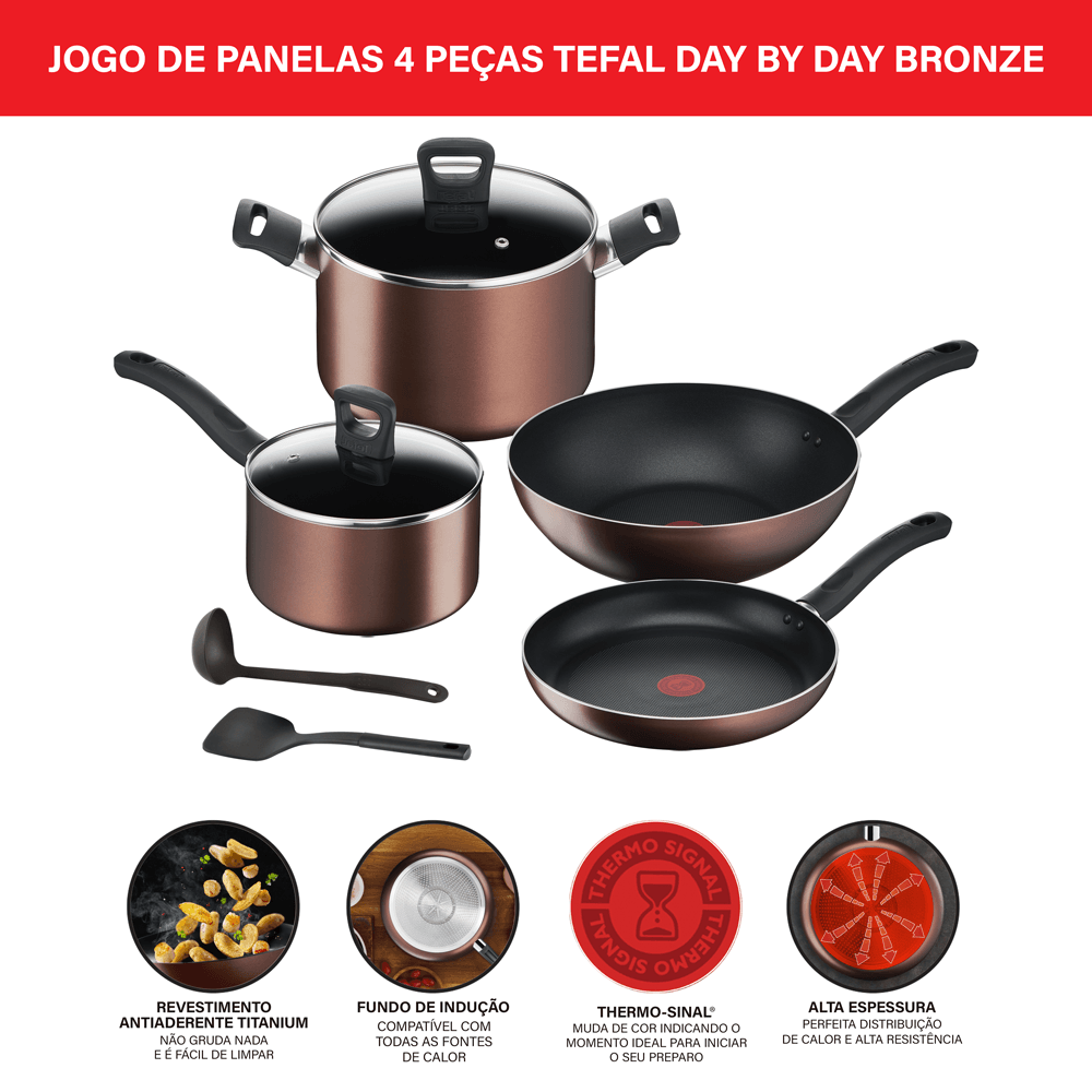 Jogo de Panelas 4 Peças Tefal Day By Day Bronze