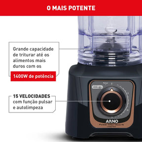 Liquidificador Power Max Autolock 1400W Cinza Chumbo LN81